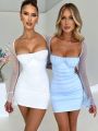 Mozision Elegant Backless Mini Dress For Women Robe Two Layer Mesh Full Sleeve Zipper Bodycon Party Short Dress Vestido. 