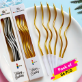 Spiral Candle Gold & Silver Long Stick Metallic Twisty Candle for Birthday, Wedding Party, and Cake Decoration - (Pack of 06 Pcs). 