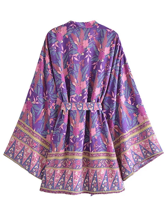 Purple%20Floral%20Print%20Sashes%20Bohemian%20Short%20Robe%20Kimino%20Dress%20for%20Women%20V%20Neck%20Batwing%20Sleeves%20Rayon%20Beach%20Boho%20Bikini%20Cover-ups%20-%20Image%202
