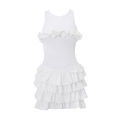 WhereMery Temperament Pleated Mini Dress Y2K Summer Sleeveless O-Neck Lace Applique Evening Dress Back Slim Fit Dress.