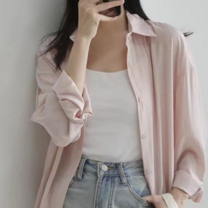 Fashion%20Casual%20Spring%20and%20Summer%20Sun%20Protection%20Shirt%20Korean%20Style%20Women2023New%20Niche%20Thin%20Simple%20Graceful%20Solid%20Color%20Shirt%20-%20Image%203