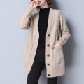 Autumn Winter Long All-match Fashion Women Sweater Coat Pockets Button Long Sleeve V-Neck Warm Loose Solid Casual Knit Cardigans. 
