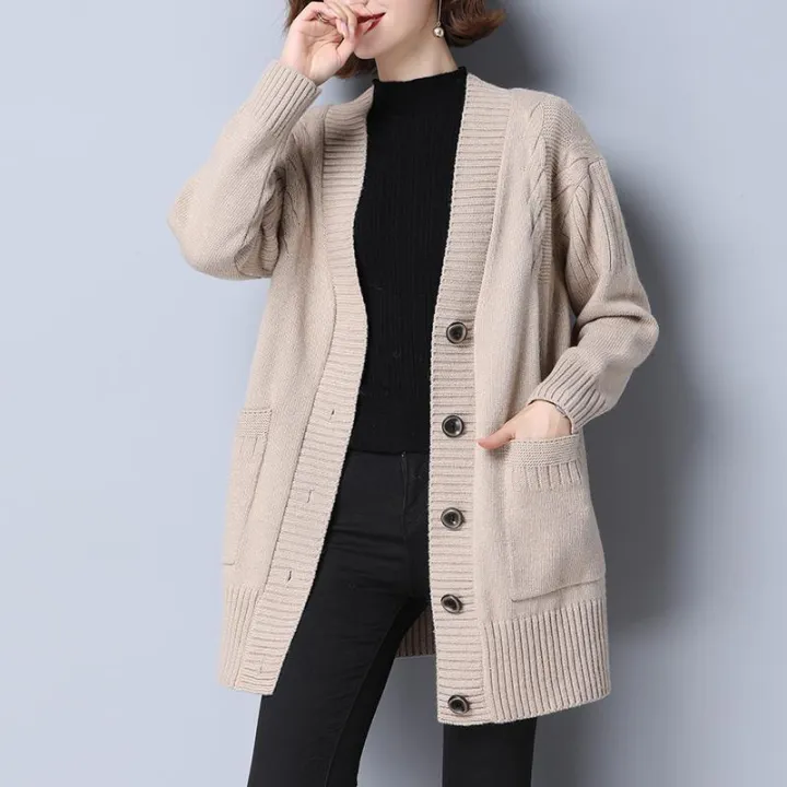 Autumn%20Winter%20Long%20All-match%20Fashion%20Women%20Sweater%20Coat%20Pockets%20Button%20Long%20Sleeve%20V-Neck%20Warm%20Loose%20Solid%20Casual%20Knit%20Cardigans%20-%20Image%204