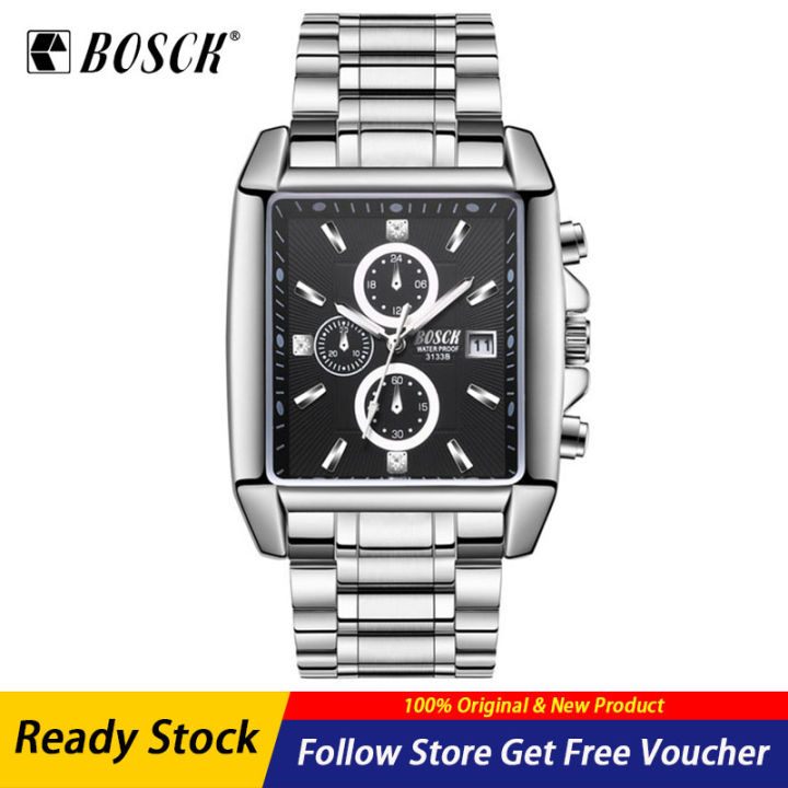 2022 BOSCK New Men Square Dial Watches Luxury Brand Men Steel
