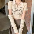 QWEEK Women's T-shirt Japanese Korean Harajuku Y2k Preppy Style Sweet Soft Girl Short Sleeve T-shirts Crop Top Chic Fashion. 