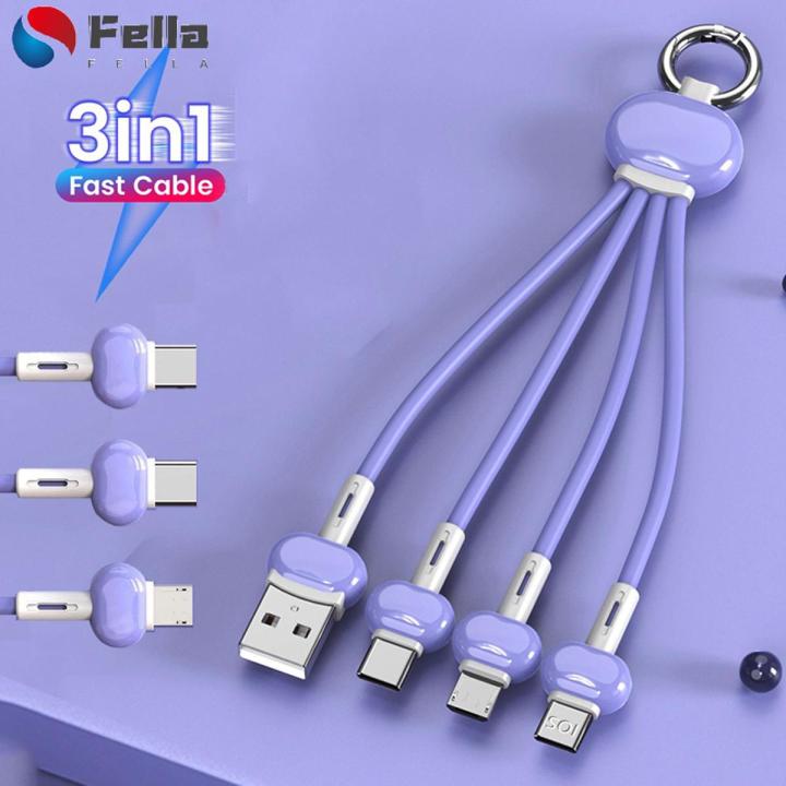 3 In 1 Multi-port Fast Charging Data Cable / 3.4A Mobile Phone Charging Cable with Keychain