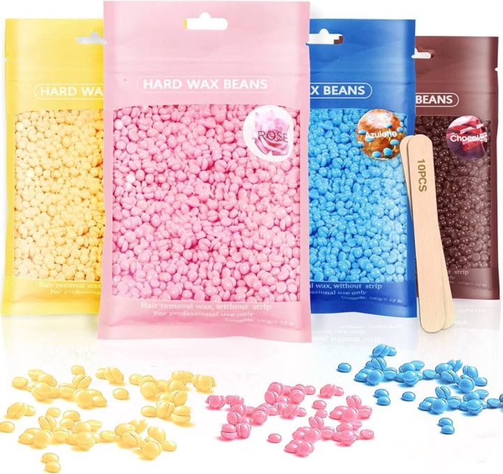 Hard Wax Beans (100g), 5 pcs Wooden Waxing Applicator Sticks