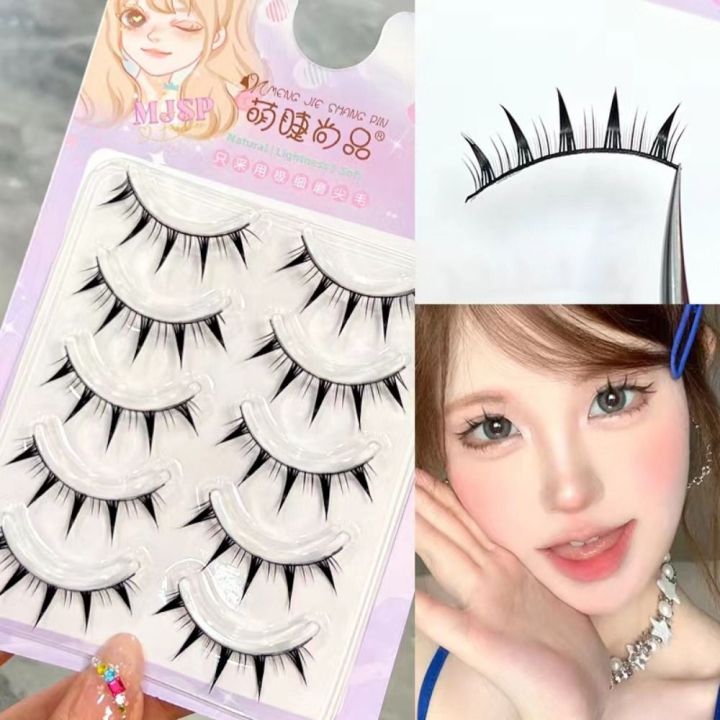Cat-Eye Makeup Manga Lashes Natural Wet Look Dramatic Fake Eyelashes Fluffy Fairy Clusters Cosplay Lashes Women