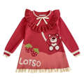 2024 Autumn/Winter New Girls' Knitted Cute Pink Strawberry Bear Baby Girl Warm Pure Cotton Pullover Dress.