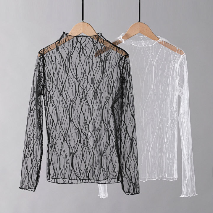 Elegant%20Lace%20T-shirt%20For%20Women%20Mesh%20Long%20Sleeve%20Tops%20Hot%20Transparent%20High%20Neck%20Black%20Lace%20Bottoming%20Shirts%20Punk%20Tee%20Tops%20-%20Image%205