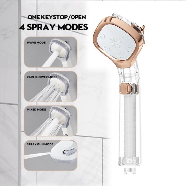 4 Modes Shower Head High Pressure Showerhead Rainfall One Key Stop Portable Supplies Bath For Bathroom Faucet Accessories Set