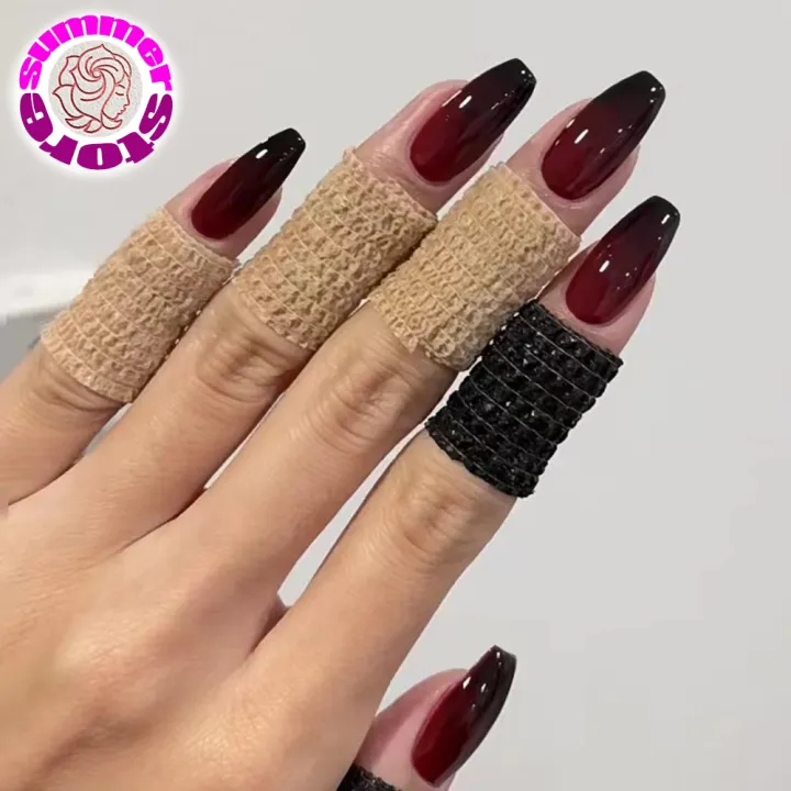 %E3%80%90The%20Edge%20of%20Beauty%E3%80%91SUMMER%2024%20pcs%20ZC%20Armor%20Red%20Nail%20Art%20Black%20French%20Nail%20Removable%20Nail%20Nail%20Nail%20Full%20Sticker%20Press%20On%20Nails%20-%20Image%202