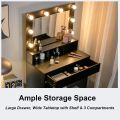 Vanity Makeup Table with Lighted Mirror, 10 Bulbs, Large Drawer, Tabletop Storage Shelf, Modern Bedroom Vanity Desk Makeup Dressing Table with Cushioned Stool for Girls Women, 54/36''.