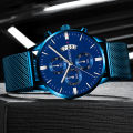 GENEVA Watch Men's Watch Top Brand Luxury Business Calendar Watches For Men Blue Stainless Steel Mesh Belt Quartz Watch.
