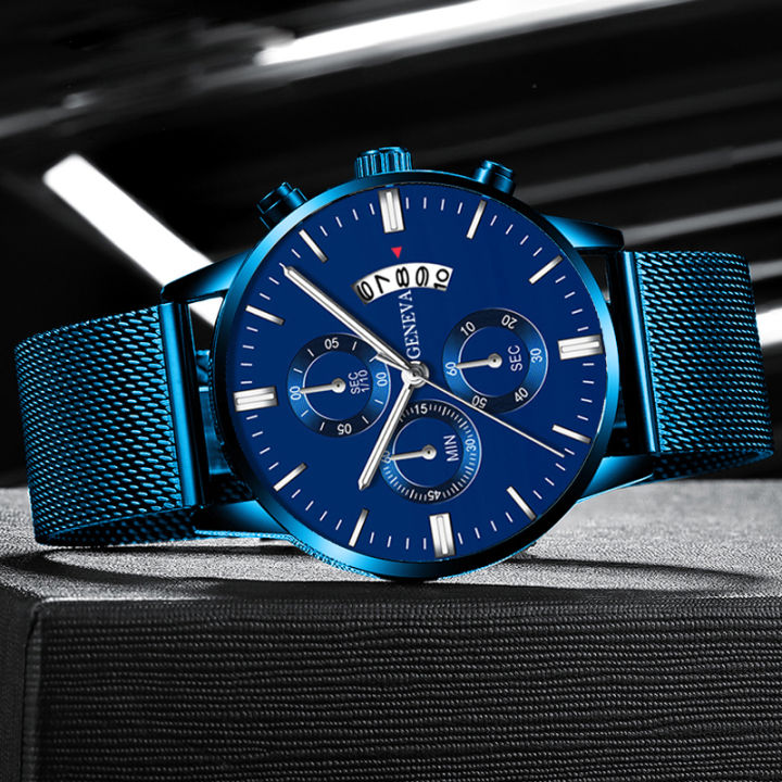GENEVA%20Watch%20Men's%20Watch%20Top%20Brand%20Luxury%20Business%20Calendar%20Watches%20For%20Men%20Blue%20Stainless%20Steel%20Mesh%20Belt%20Quartz%20Watch%20-%20Image%209