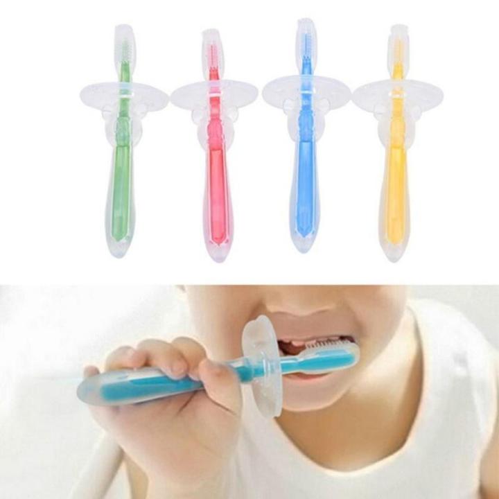 Baby Teether Training Teeth Soft Toothbrush Brush Safe Bendable food grade silicone baby soft Toothbrush 1pcs CN multicolor