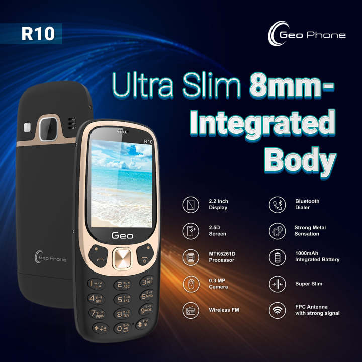 Geo R-10 Ultra slim 2.2 inch 2.5D Screen Feature Phones - 1000 mAh