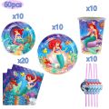 Disney Little Mermaid Ariel Princess theme Disposable Tableware Happy Birthday Party Decorations Kids Baby Shower Girls Supplies. 
