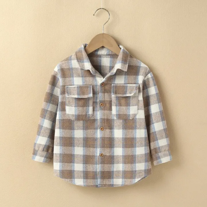 Children%20Baby%20Girl%20Boy%20T-shirt%20Clothes%20Fall%20Winter%20Clothing%20Casual%20Lapel%20Shirt%20Long%20Sleeves%20Check%20Single-breasted%20Tops%20-%20Image%203