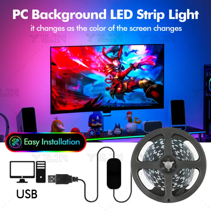 Dream Color RGBIC LED Strips Computer Monitor Back Light Bar USB 5V Screen Color Sync Smart Software Control Ambient Decor Lamp