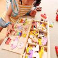 Four Little Bears Change Clothes Baby Kids Early Education Wooden Jigsaw Puzzle Cartoon Bear Dressing Game Wooden Puzzle Toys. 