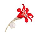 Red lily brooch Simple Rhinestone Big Brooch Pin / Women's brooches party pins Badge for girls Light proo..