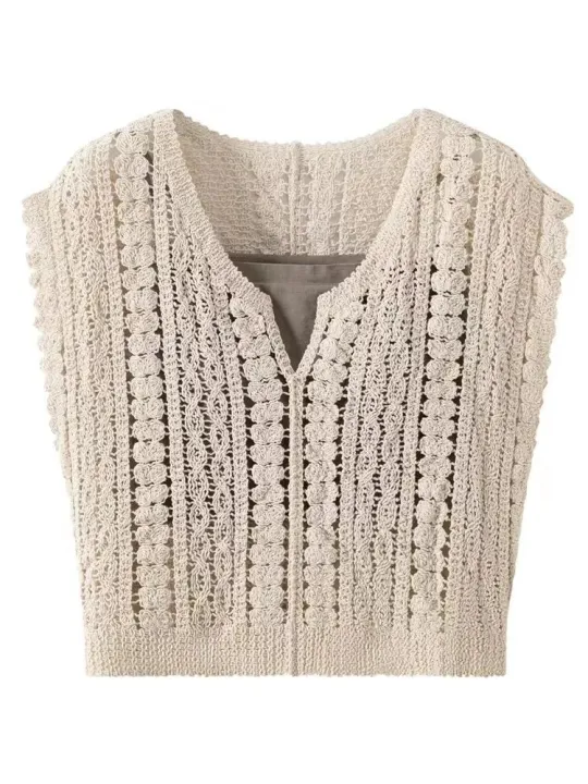 Three-Piece%20Women's%20Clothing%20Summer2023New%20Crocheted%20Hollow-out%20Knitted%20Vest%20Outer%20Wear%20Bandage%20Dress%20Vest%20Casual%20Wide-Leg%20Pants%20-%20Image%206