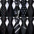 Business Black Silk Ties For Men Classic Solid High Quality Woven Pocket Square Cufflinks Sets Party Formal Designer Barry.Wang. 