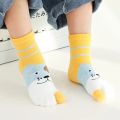 5 Pairs New Style Children Pure Cotton Two Toed Tabi Socks for Kids Student Boys Girls Crew Cartoon Animal Split Thumb Toe Socks.