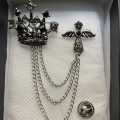 Crown Lapel Cross Wings Badge Chain Brooch Men Dress Pin Fashion Jewelry. 