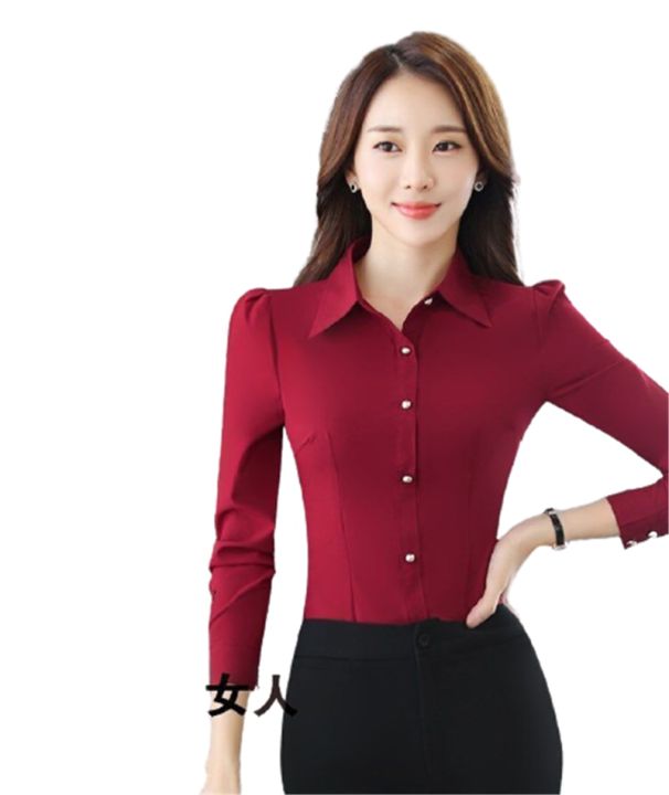 Fashion%20Korean%20Slim%20Red%20Office%20Shirt%20Autumn%20Women%20Lapel%20Long%20Sleeve%20Single%20Breasted%20Working%20Clothes%20Blusas%20Elegant%20Ma'am%20Top%202XL%20-%20Image%205