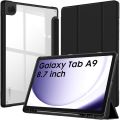 EVO Crystal Folio Case Cover for Samsung Galaxy Tab A9 Cover Case 8.7 inch, Hybrid Shell Cover Case for Samsung Galaxy Tab A9 Tablet Cover [SM-X110/X115/X117] with Transparent Back - Black / Navy Blue. 
