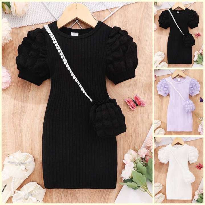2024 Midi Kids Clothes Summer Short Sleeve Baby Girl Bodycon Dress Party Children Wrap Tight Dresses 3 4 5 6 7 8 Years