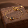 Leaf Clover Jewelry Bracelet for Women Lucky Four-leaf Design Gold Plated Silver Color Wrist Accessory.