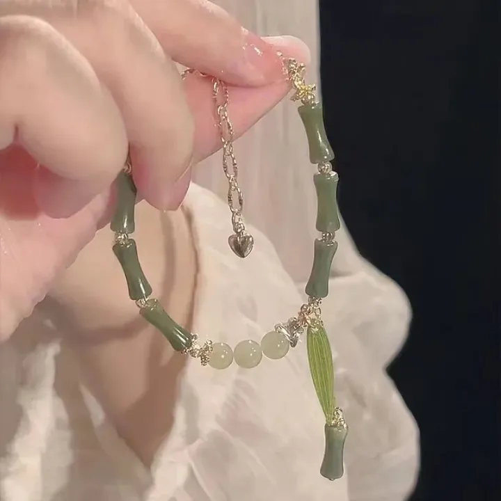 1Pcs%20Handmade%20Green%20Color%20Natural%20Stone%20Bamboo%20Joint%20Leaves%20Tassel%20Beads%20Strand%20Beaded%20Bracelet%20for%20Women%20Accessories%20-%20Image%204