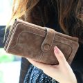 Luxury Brand Design Faux Suede Long Wallet Ladies Matte Solid Leather Ladies Wallet Women Card Holder carteras para mujer. 