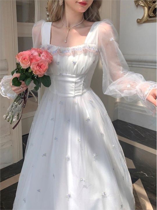 Autumn%20Spring%20White%20Mesh%20Fairy%20Dress%20Woman%20French%20Vintage%20Embroidery%20Floral%20Flare%20Sleeve%20Princess%20Prom%20Dresses%20Vestido%20Blanco%20-%20Image%202