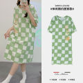 Pajamas Women's Summer Knitted Cotton Nightdress High-End Mid-Length Loose Large Size Korean Style Cute Dress Home Wear. 