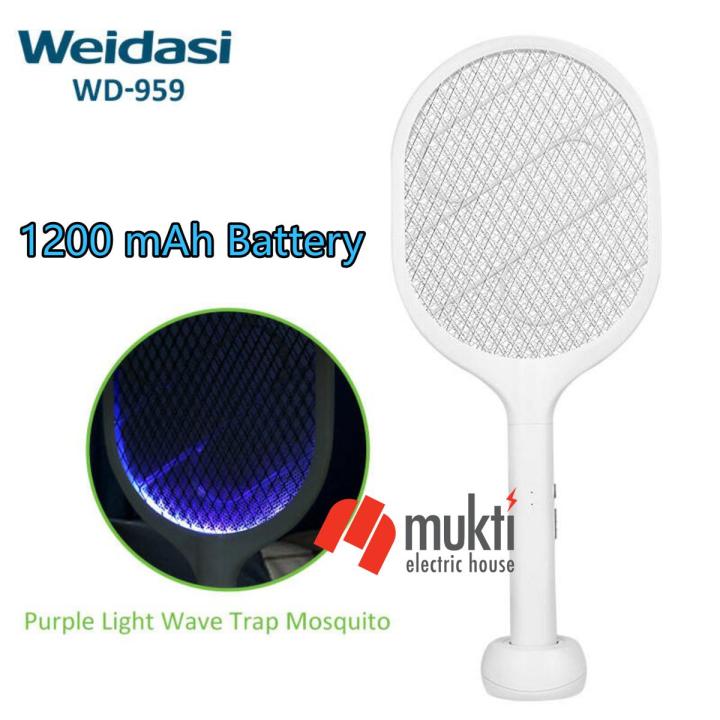 Weidasi WD-959 Mosquito Bat Rechargeable with Lure Light Insect bugs Lamp Stand Holder USB Charging Cable Included Electric Swatter Lithium Ion Battery WD 959