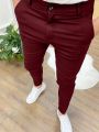 Men's Casual High Stretch Thick Pencil Pants New Solid Color Slim Fit Business Formal Office For Men Daily Wear Cotton Trousers. 