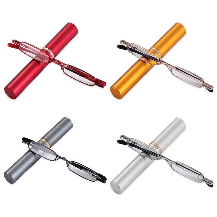 1Pc Mini Slim Pen Reading Glasses Small Reader Presbyopic Glasses Spring Hinged Eyeglasses with Pen Tube Clip Case +1.0x ~ +4.0x