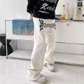 2022 Cool Design Leather Embroidery White Baggy Men Jeans Pants Y2K New Fashion Streetwear Straight Loose Hip Hop Denim Trousers. 