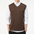 Spring Autumn Winter Solid Color Sweater Men's V-neck Bottoming Knitting Knitted Sweater Sleeveless Pullover Vest Sweater Men. 
