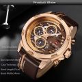 NAVIFORCE NF9110 - Black PU Leather Wrist Watch for Men- Brown & Rose Gold. 