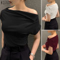 ZANZEA Women's Summer Holiday Casual Shirt Blouse Fitting Off Shoulder Irregular Tops #11.
