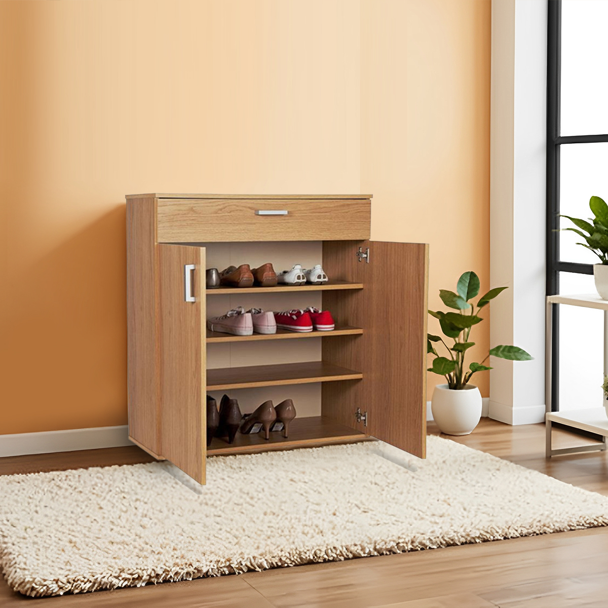 FurnitureShala Unique Desing Shoe Rack Cabinet Organizer with Door and Shoe Cabinet (2.5ft/2ft/1ft)