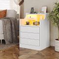 ADORNEVE Nightstand Without LED Lights, Night Stand with Hutch, Bedside Table with Drawers, Modern End Side Table for Bedroom,. 