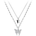 Korean Shiny Double Layer Butterfly Necklace for Women, Rhinestone Clavicle Chain, Elegant Wedding Jewelry.