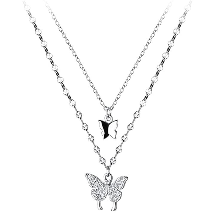 Korean%20Shiny%20Double%20Layer%20Butterfly%20Necklace%20for%20Women,%20Rhinestone%20Clavicle%20Chain,%20Elegant%20Wedding%20Jewelry%20-%20Image%208