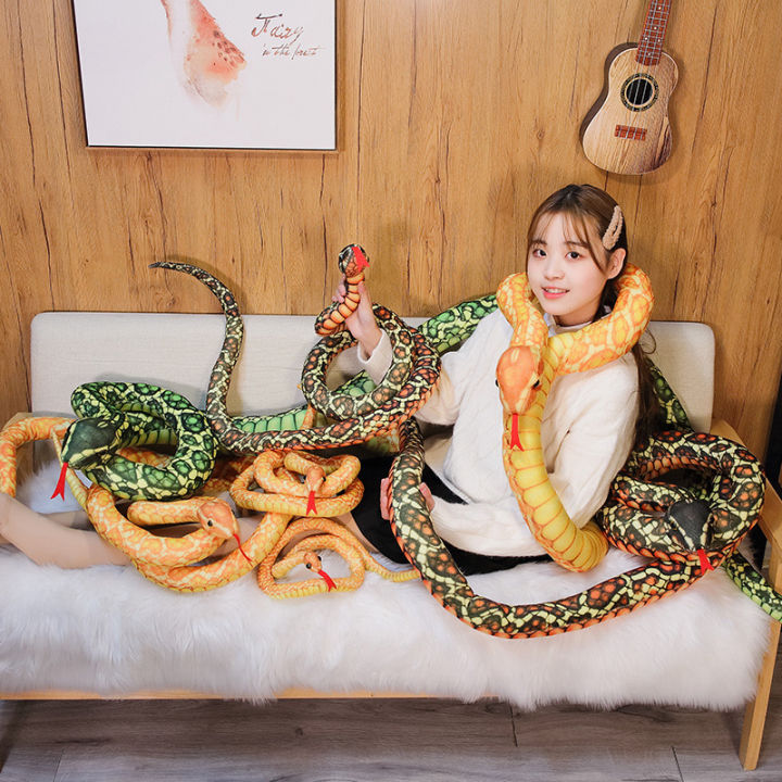 110/160CM Simulated Python Snake Plush Toy Giant Boa Cobra Long Stuffed Snake Plushie Pillow Children Boys Gift Home Decoration Loser Lione